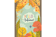 Cartoon frame with autumn forest