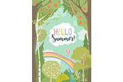 Cartoon frame with summer forest and