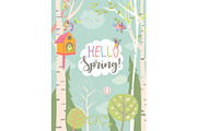 Cartoon frame with spring forest and