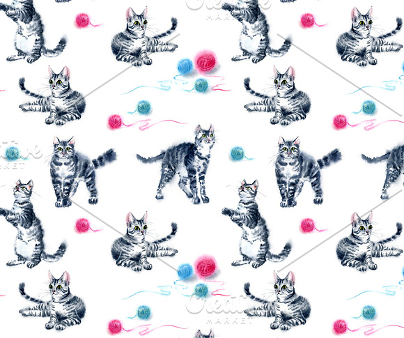 Funny Cats watercolor set + pattern in Graphics - product preview 2