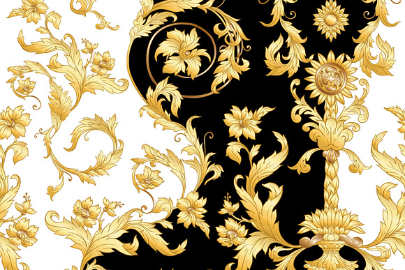 4 Golden Baroque Seamless Patterns in Objects - product preview 3