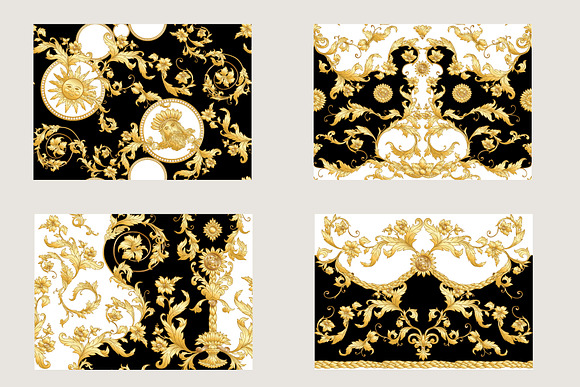 4 Golden Baroque Seamless Patterns in Objects - product preview 4