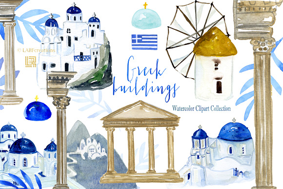 Greece Santorini Watercolor map in Illustrations - product preview 1