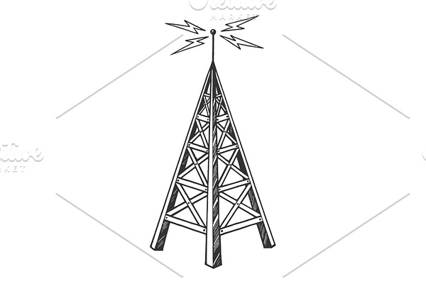 Old radio tower sketch engraving