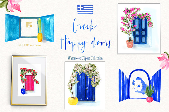 Greece Santorini Watercolor map in Illustrations - product preview 4