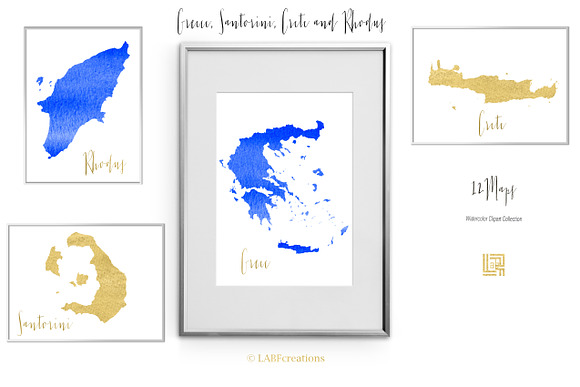 Greece Santorini Watercolor map in Illustrations - product preview 7