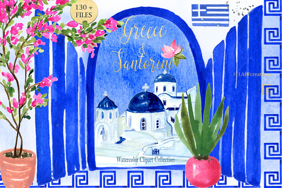 Greece Santorini Watercolor map in Illustrations - product preview 11