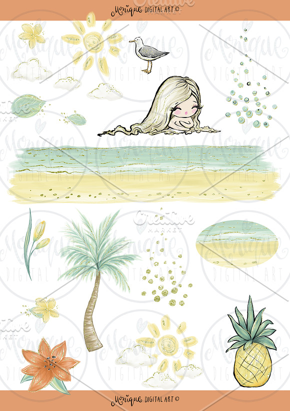 Mermaid Summer Clipart, Hand Painted in Illustrations - product preview 2