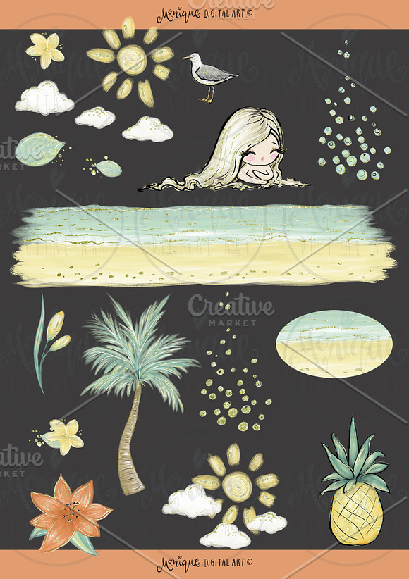 Mermaid Summer Clipart, Hand Painted in Illustrations - product preview 4