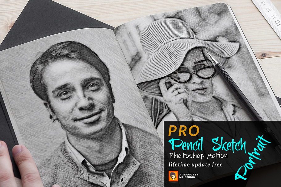 Pencil Sketch Portrait PS Action in Add-Ons - product preview 8