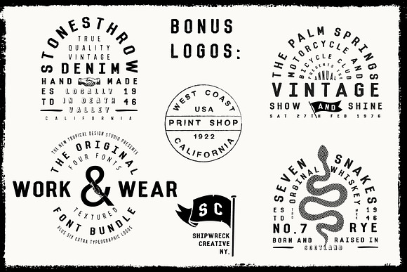 Work&Wear- Retro Font & Logo Bundle in Display Fonts - product preview 2