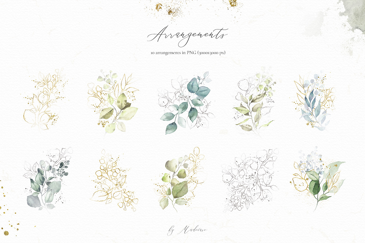 Watercolor spring greenery leaves in Illustrations - product preview 8