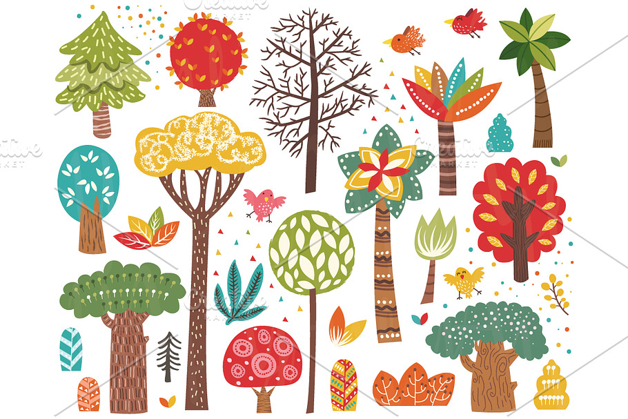 Cute Nature Tree Elements Set in Illustrations - product preview 8
