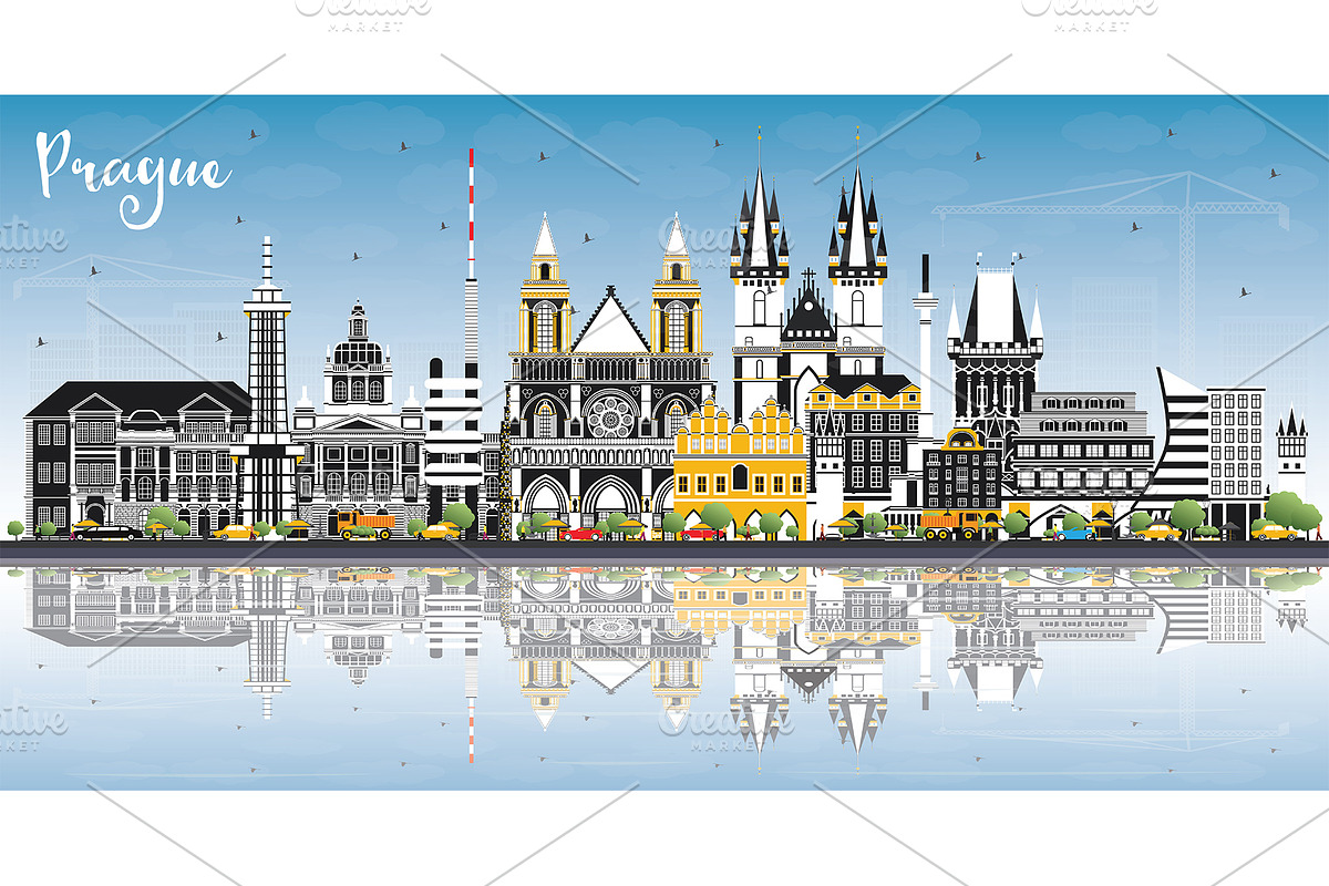 Prague Czech Republic City Skyline in Illustrations - product preview 8