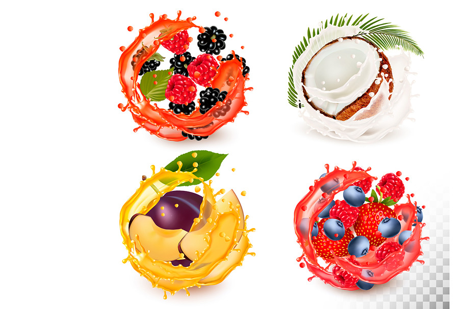 Set of fruit juice splash. Vector in Illustrations - product preview 8