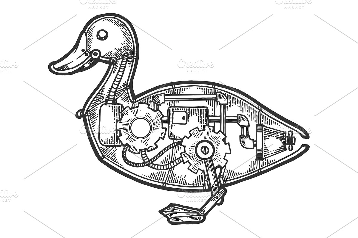 Mechanical duck bird animal sketch in Illustrations - product preview 8