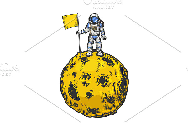 Spaceman on planet color sketch