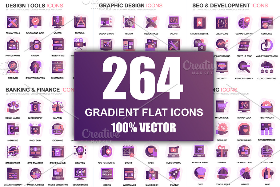 Modern Gradient Flat Icons
