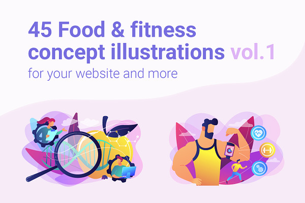 Food & fitness concept illustrations