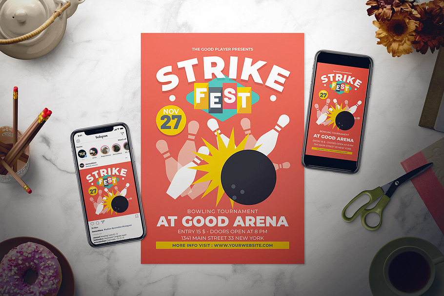 Bowling Tournament Flyer Set in Flyer Templates - product preview 8
