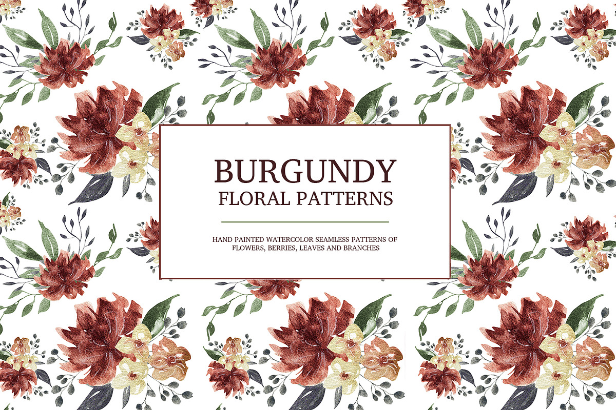 Burgundy floral seamless patterns in Patterns - product preview 8