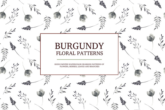 Burgundy floral seamless patterns in Patterns - product preview 3