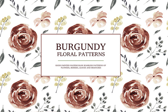 Burgundy floral seamless patterns in Patterns - product preview 4