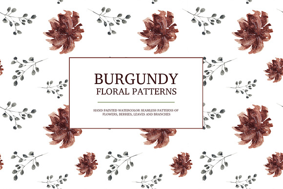 Burgundy floral seamless patterns in Patterns - product preview 5