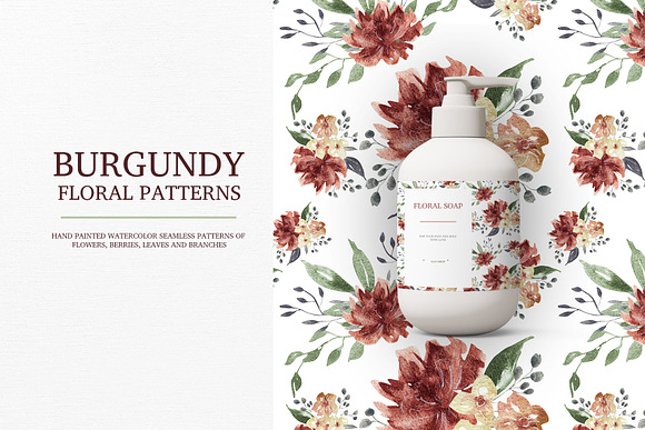 Burgundy floral seamless patterns in Patterns - product preview 6