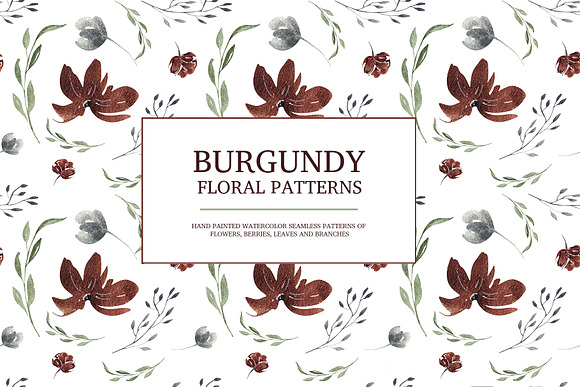 Burgundy floral seamless patterns in Patterns - product preview 7