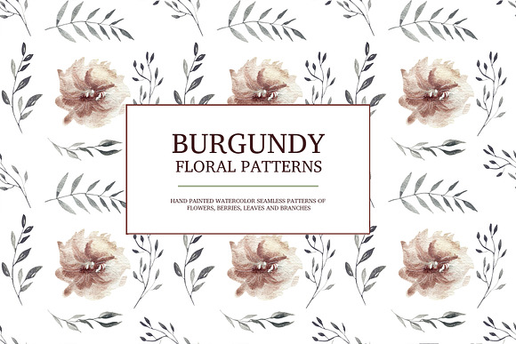 Burgundy floral seamless patterns in Patterns - product preview 8