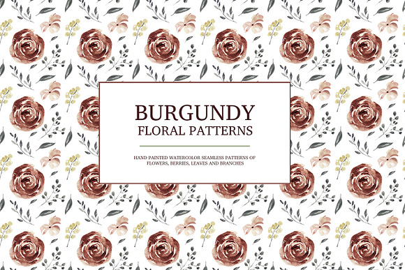 Burgundy floral seamless patterns in Patterns - product preview 9