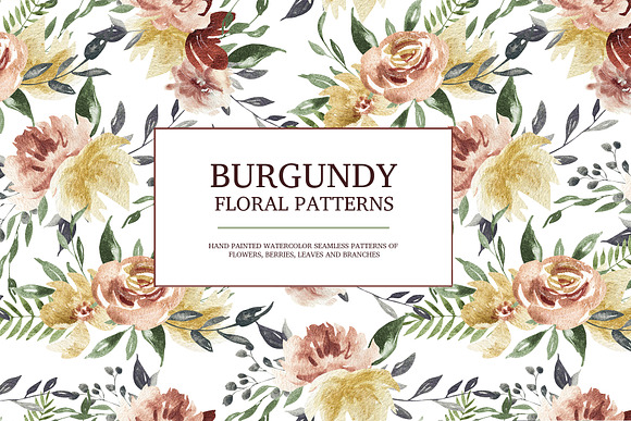 Burgundy floral seamless patterns in Patterns - product preview 10