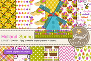 Holland Spring Digital Papers & Clip