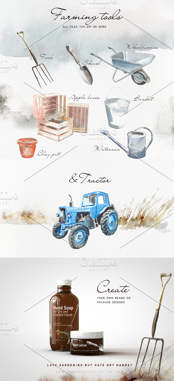 Farm Life watercolour set in Objects - product preview 2