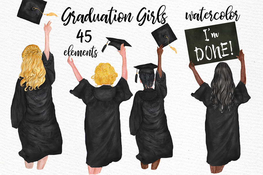 Graduation Clipart, GRADUATING GIRLS