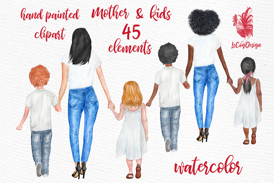 Mother and children clipart