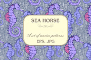 Pattern of seahorse and sea voyages