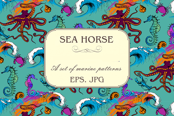 Pattern of seahorse and sea voyages in Patterns - product preview 9