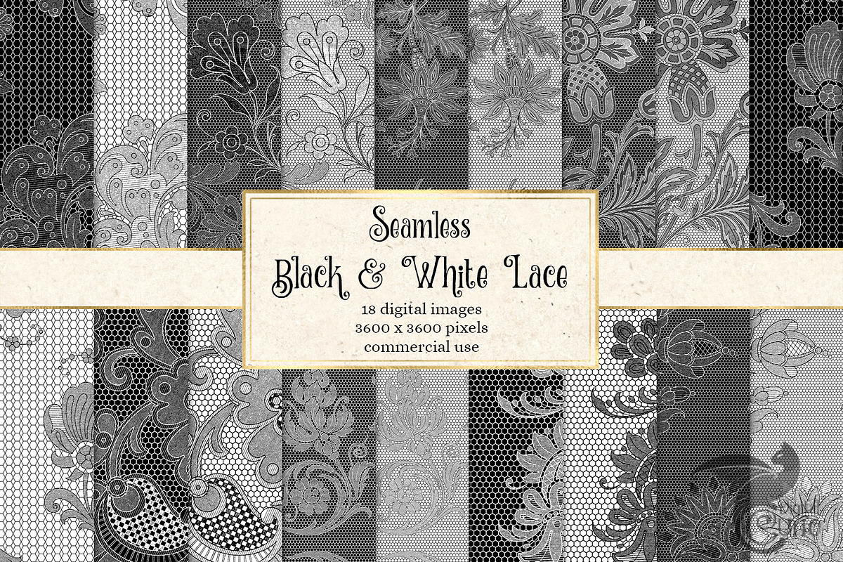 Black and White Lace Digital Paper in Patterns - product preview 8