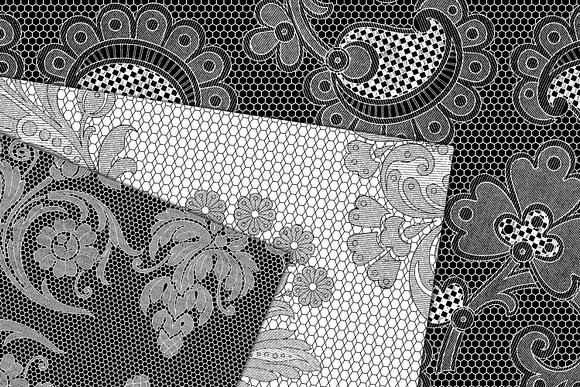 Black and White Lace Digital Paper in Patterns - product preview 2