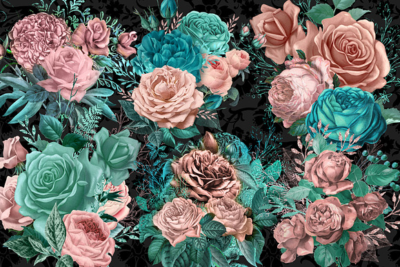 Flush and Aqua Floral Clipart in Illustrations - product preview 1