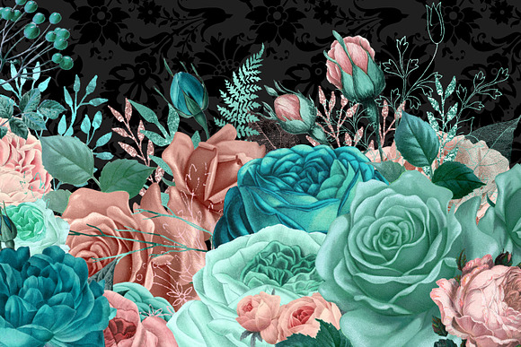Flush and Aqua Floral Clipart in Illustrations - product preview 2