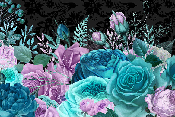 Turquoise & Lavender Floral Clipart in Illustrations - product preview 2
