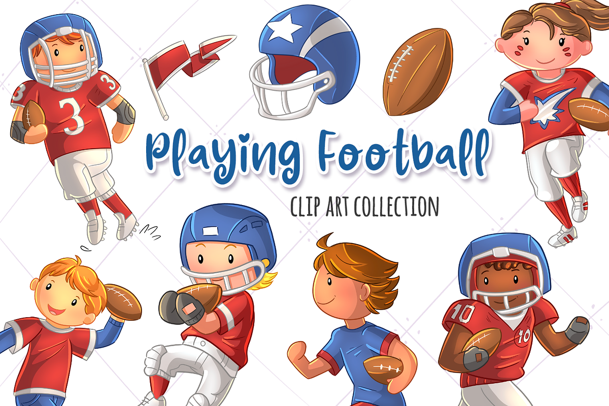 Cute Kids Playing Football Clip Art in Illustrations - product preview 8
