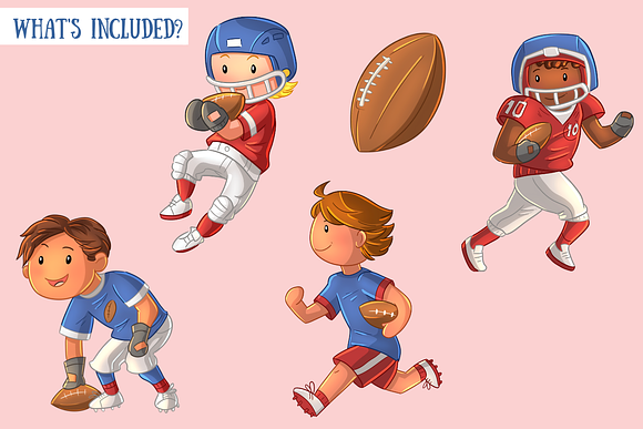 Cute Kids Playing Football Clip Art in Illustrations - product preview 1