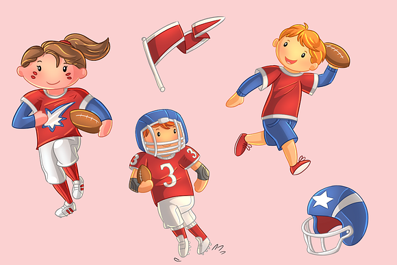 Cute Kids Playing Football Clip Art in Illustrations - product preview 2