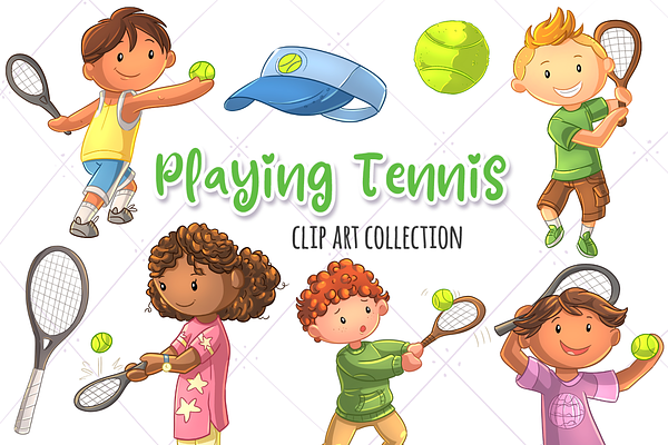 Cute Kids Playing Tennis