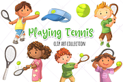 Cute Kids Playing Tennis