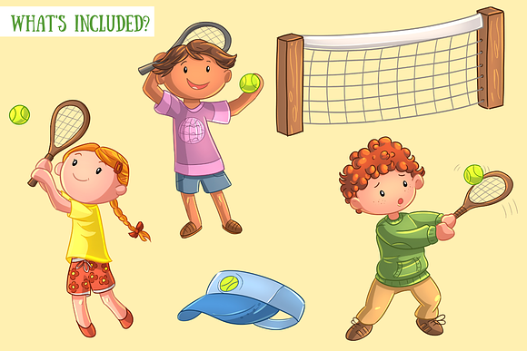 Cute Kids Playing Tennis in Illustrations - product preview 1